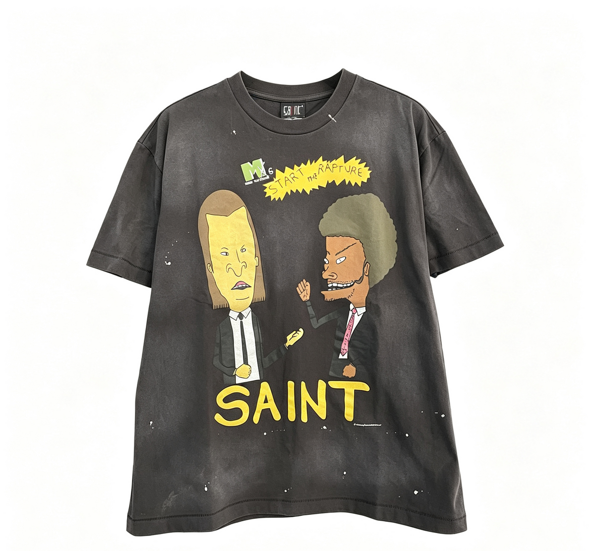 Saint Michael Start The Rapture Cartoon Vintage Washed Black Tee