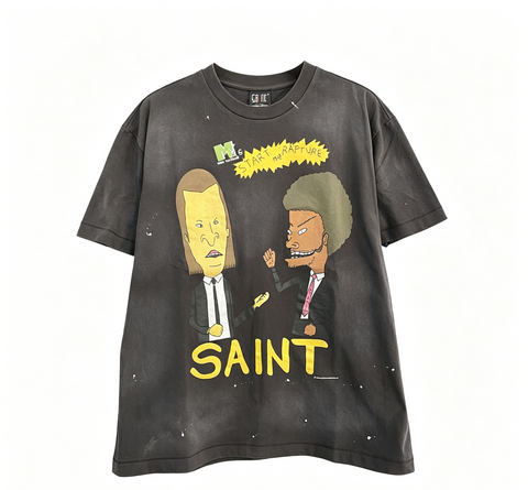 Saint Michael Start The Rapture Cartoon Vintage Washed Black Tee