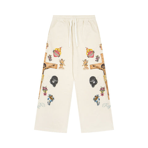 WE ARE RIGHTEOUS RELIGIOUS GRAPHIC WIDE LEG WAFFLE LONG PANTS