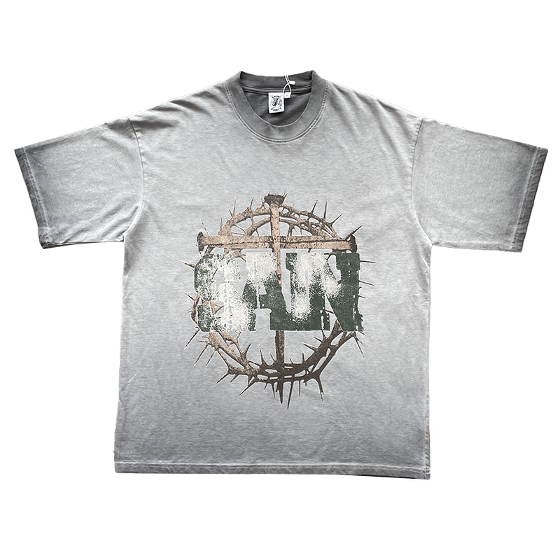 SAINT VANITY ARTISTIC THORNS WASHED GREY VINTAGE T‑SHIRT