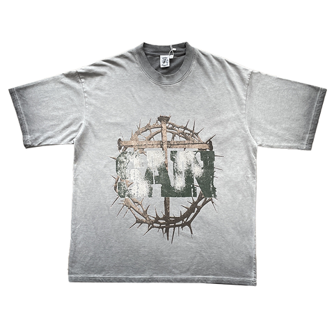 SAINT VANITY ARTISTIC THORNS WASHED GREY VINTAGE T‑SHIRT