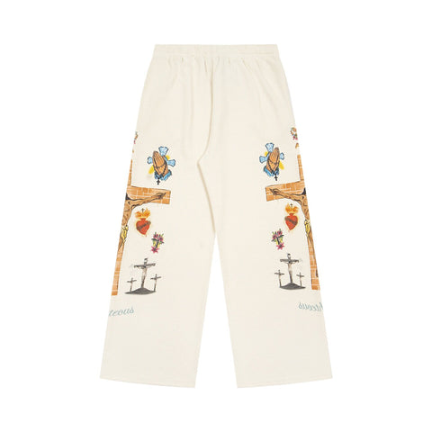 WE ARE RIGHTEOUS RELIGIOUS GRAPHIC WIDE LEG WAFFLE LONG PANTS