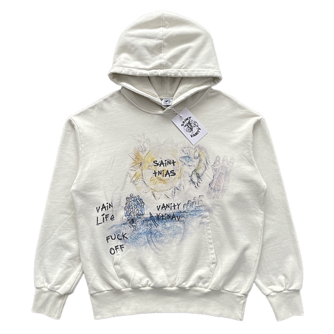 SAINT VANITY HAND‑DRAWN ART GRAFFITI HOODIE OFF‑WHITE OVERSIZED PULLOVER