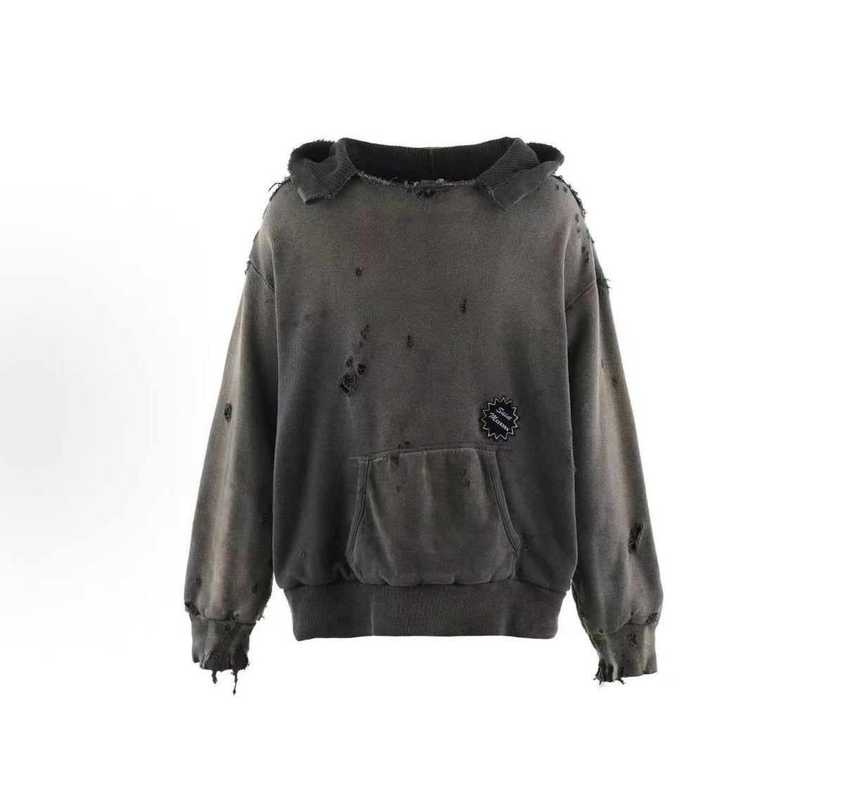 Saint MXXXXXX Faded Destroyed Patch Pullover Hoodie
