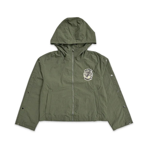 SAINT VANITY Embroidered Zip‑Up Olive Hooded Nylon Jacket