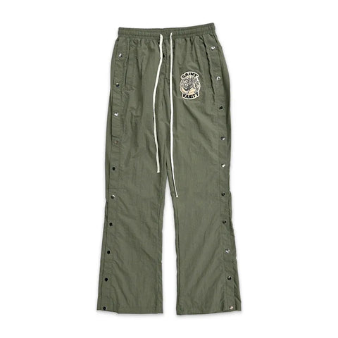 SAINT VANITY Embroidered Side‑Snap Olive Nylon Pants