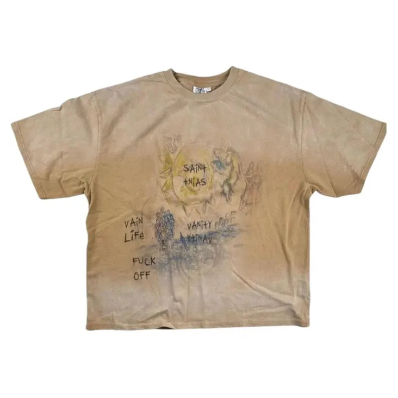 SAINT VANITY HAND‑DRAWN SKETCH GRADIENT WASH T‑SHIRT