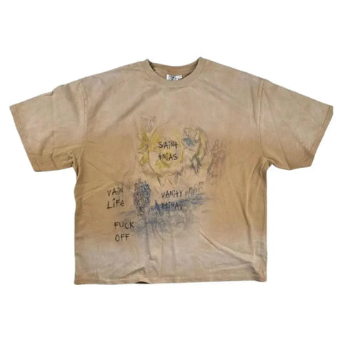 SAINT VANITY HAND‑DRAWN SKETCH GRADIENT WASH T‑SHIRT