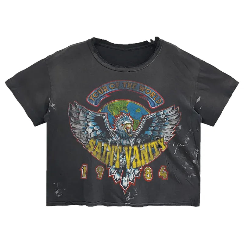 SAINT VANITY 1984 EAGLE WORLD VINTAGE DISTRESSED T‑SHIRT