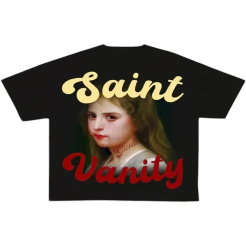SAINT VANITY CLASSICAL PORTRAIT VINTAGE WASH T‑SHIRT BLACK
