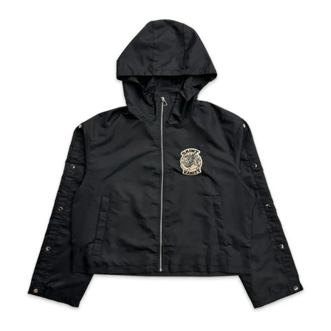SAINT VANITY Embroidered Zip‑Up Black Hooded Nylon Jacket