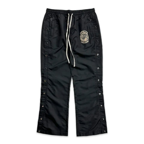 SAINT VANITY Embroidered Side‑Snap Black Nylon Pants