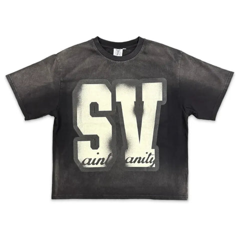 SAINT VANITY SV Big Letter Vintage Wash Short Sleeve Tee