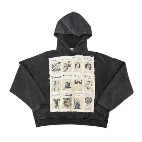Saint Vanity Collage Patch Hoodie - Washed Black
