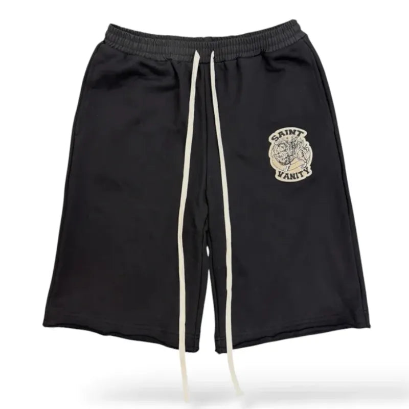 SAINT VANITY Embroidered Vintage Black Sweat Shorts