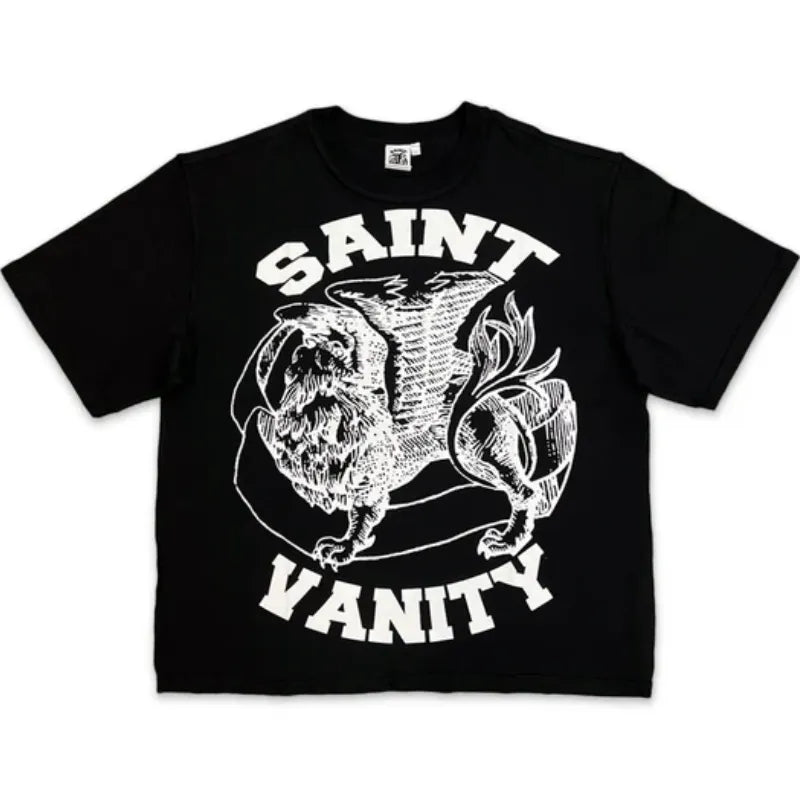 SAINT VANITY GRIFFIN SKETCH VINTAGE WASH T‑SHIRT BLACK