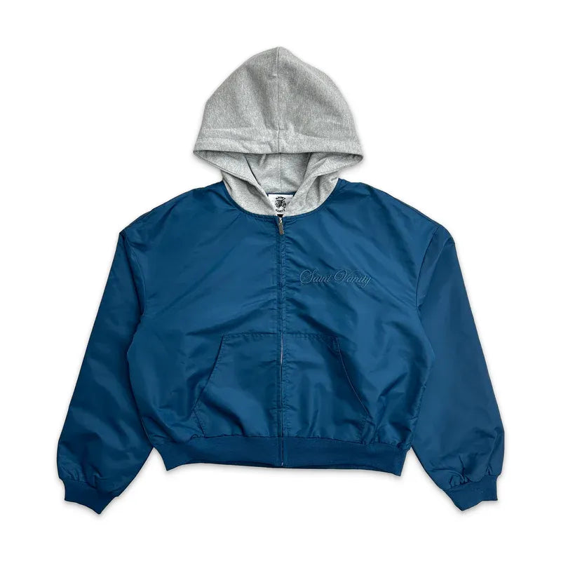 SAINT VANITY Faux Hooded Zip‑Up Windbreaker Jacket