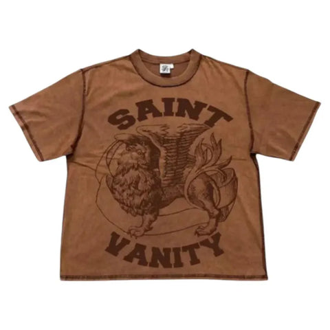 SAINT VANITY GRIFFIN SKETCH WASHED BROWN VINTAGE T‑SHIRT