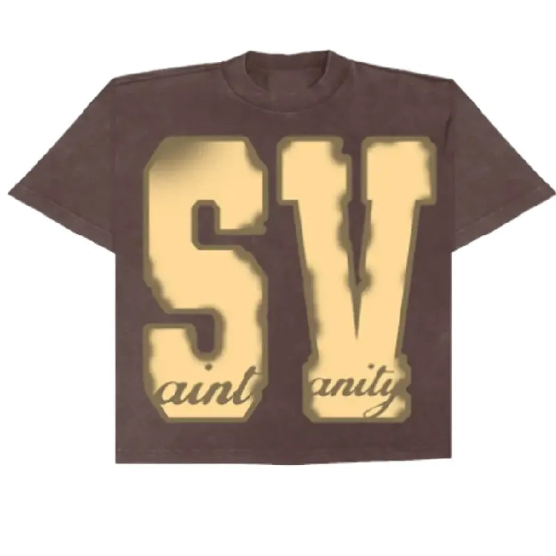 SAINT VANITY SV Big Letter Brown Short Sleeve Tee