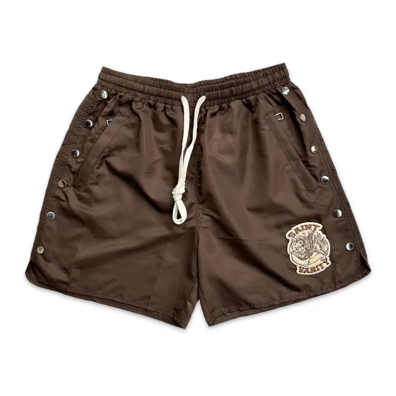 SAINT VANITY Embroidered Snap‑Side Nylon Shorts