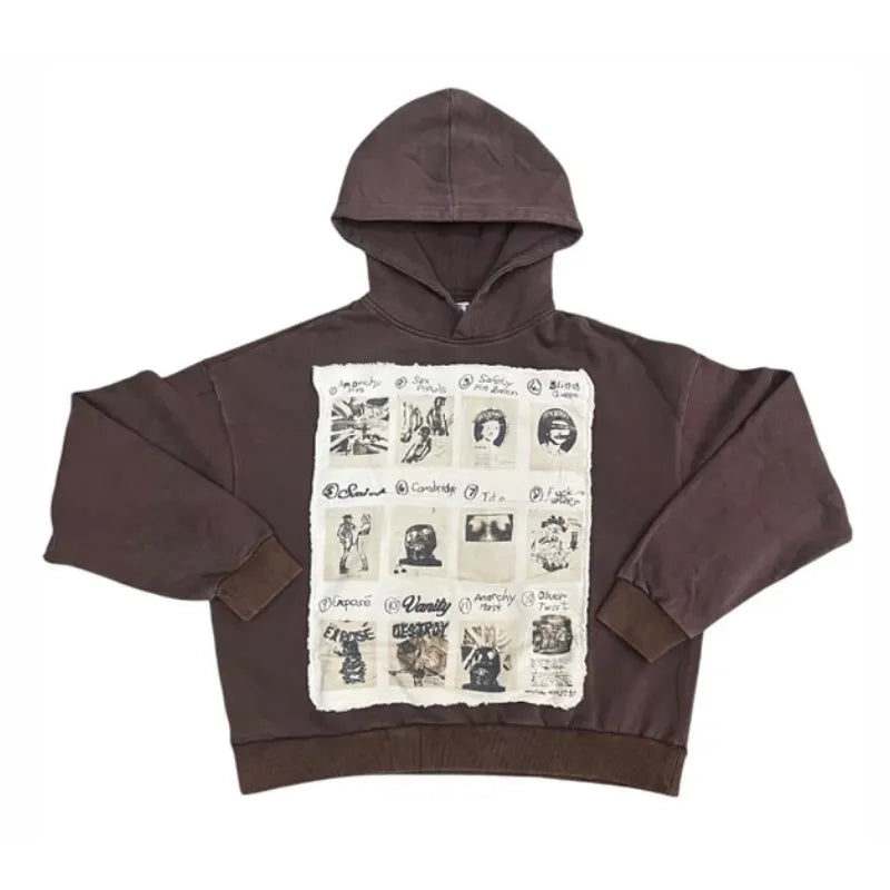 SAINT VANITY Vintage Collage Patch Hoodie - Brown