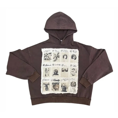 SAINT VANITY Vintage Collage Patch Hoodie - Brown