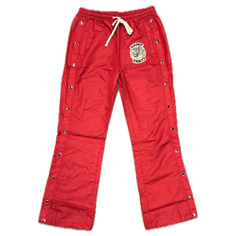 SAINT VANITY Embroidered Side‑Snap Red Nylon Pants
