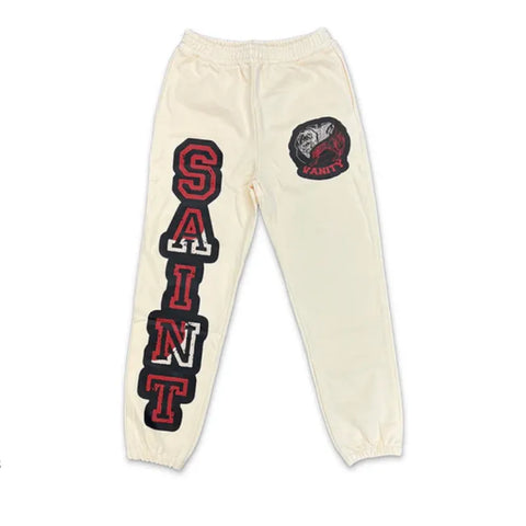SAINT VANITY Cream Varsity Print Jogger Sweatpants