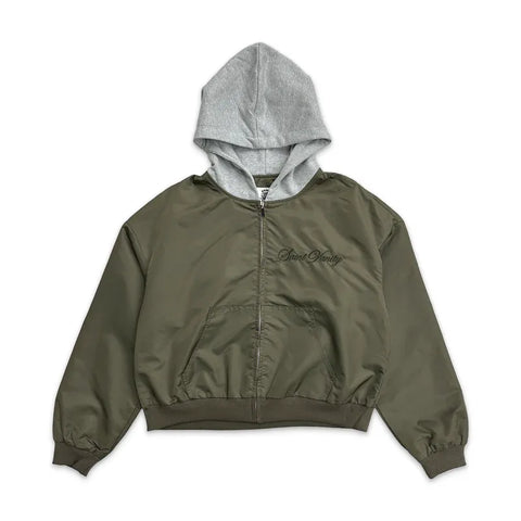SAINT VANITY Olive Faux Hood Zip‑Up Windbreaker Jacket