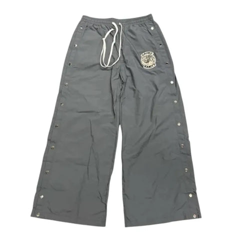 SAINT VANITY Embroidered Side‑Snap Grey Nylon Pants