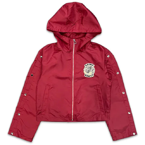 SAINT VANITY Embroidered Zip‑Up Red Hooded Nylon Jacket