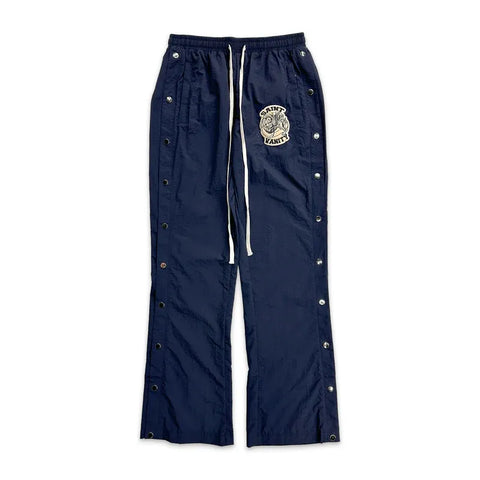SAINT VANITY Embroidered Side‑Snap Navy Nylon Pants