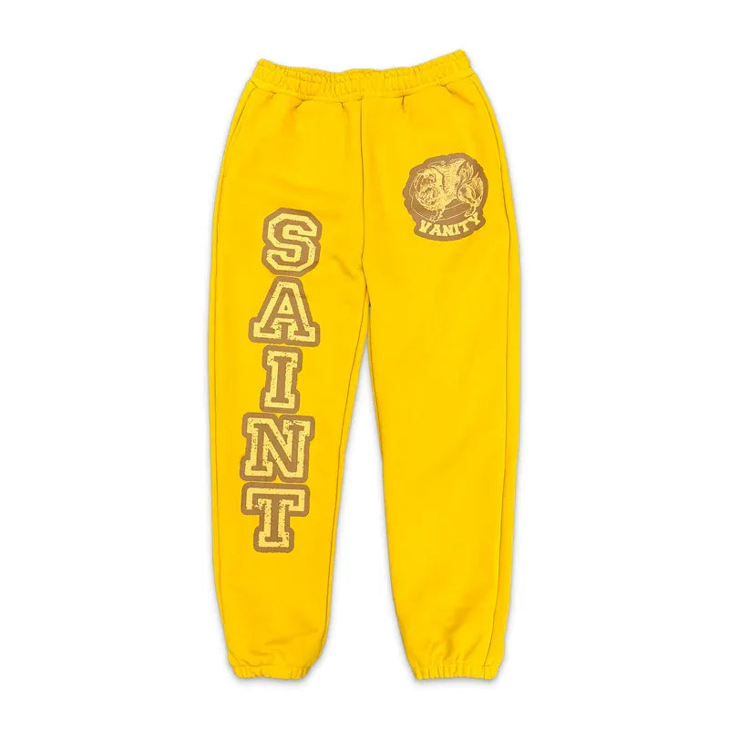 SAINT VANITY Yellow Varsity Print Jogger Sweatpants