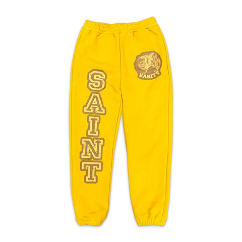 SAINT VANITY Yellow Varsity Print Jogger Sweatpants
