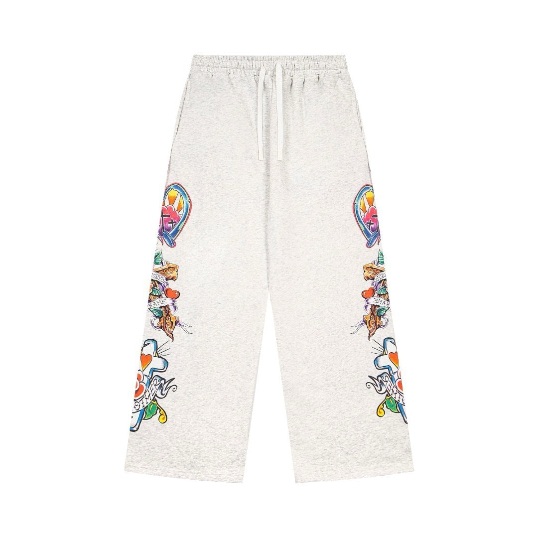 WE ARE RIGHTEOUS TATTOO PRINT WIDE LEG SWEATPANTS WASHED HEATHER GRAY