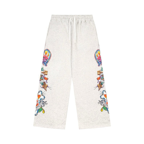 WE ARE RIGHTEOUS TATTOO PRINT WIDE LEG SWEATPANTS WASHED HEATHER GRAY