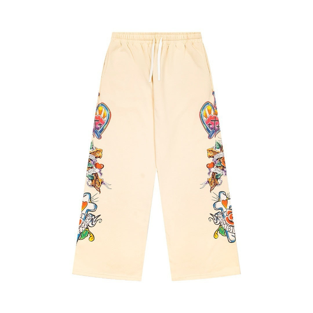 WE ARE RIGHTEOUS TATTOO PRINT WIDE LEG SWEATPANTS WASHED CREAM