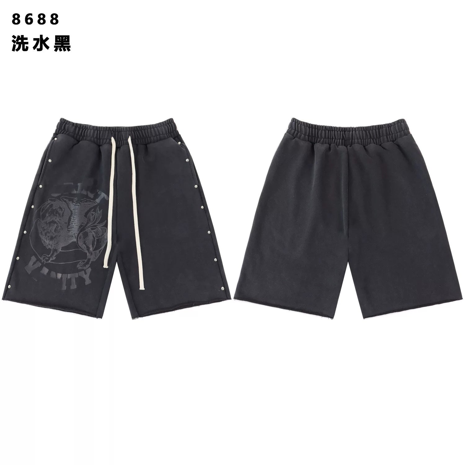 SAINT VANITY Vintage Rhinestone Cargo Shorts - Washed Black