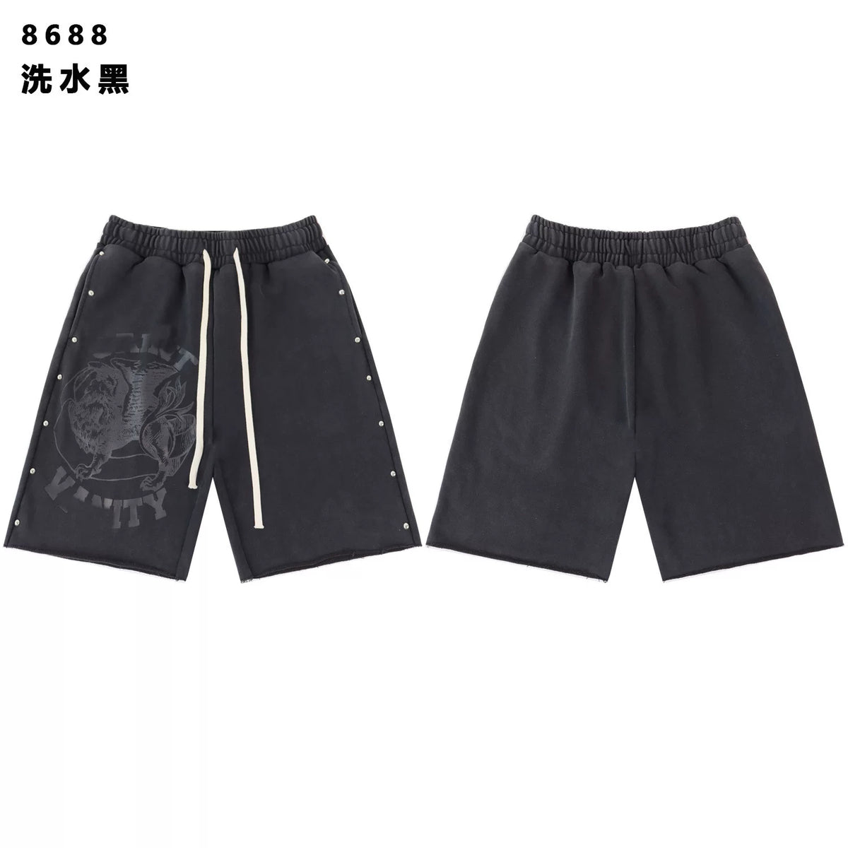 SAINT VANITY Vintage Rhinestone Cargo Shorts - Washed Black