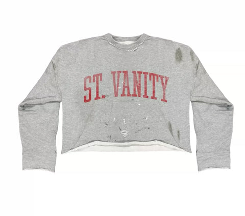 SAINT VANITY Bager Vintage Distressed Crewneck Sweatshirt-Red Lettering