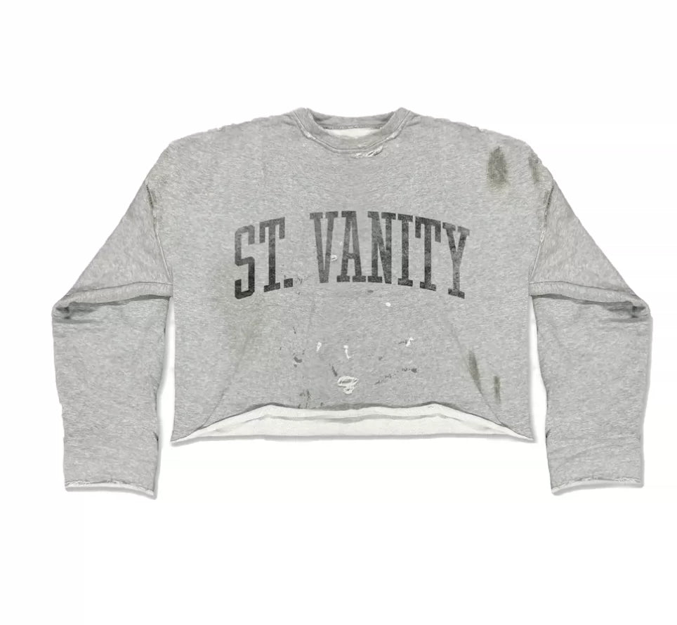 SAINT VANITY Distressed Crewneck Sweatshirt-Black Lettering