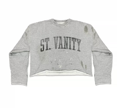 SAINT VANITY Distressed Crewneck Sweatshirt-Black Lettering