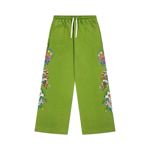WE ARE RIGHTEOUS TATTOO PRINT WIDE LEG SWEATPANTS WASHED GREEN