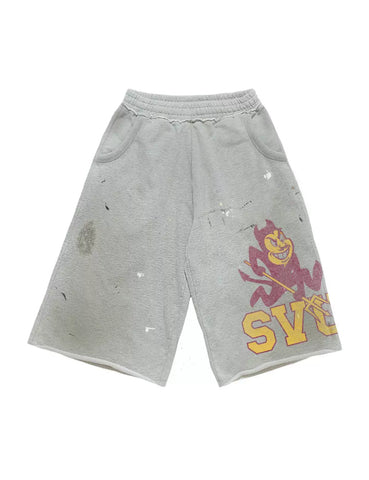 SAINT VANITY SUN DEVILS LONG SWEAT SHORTS VINTAGE DISTRESSED