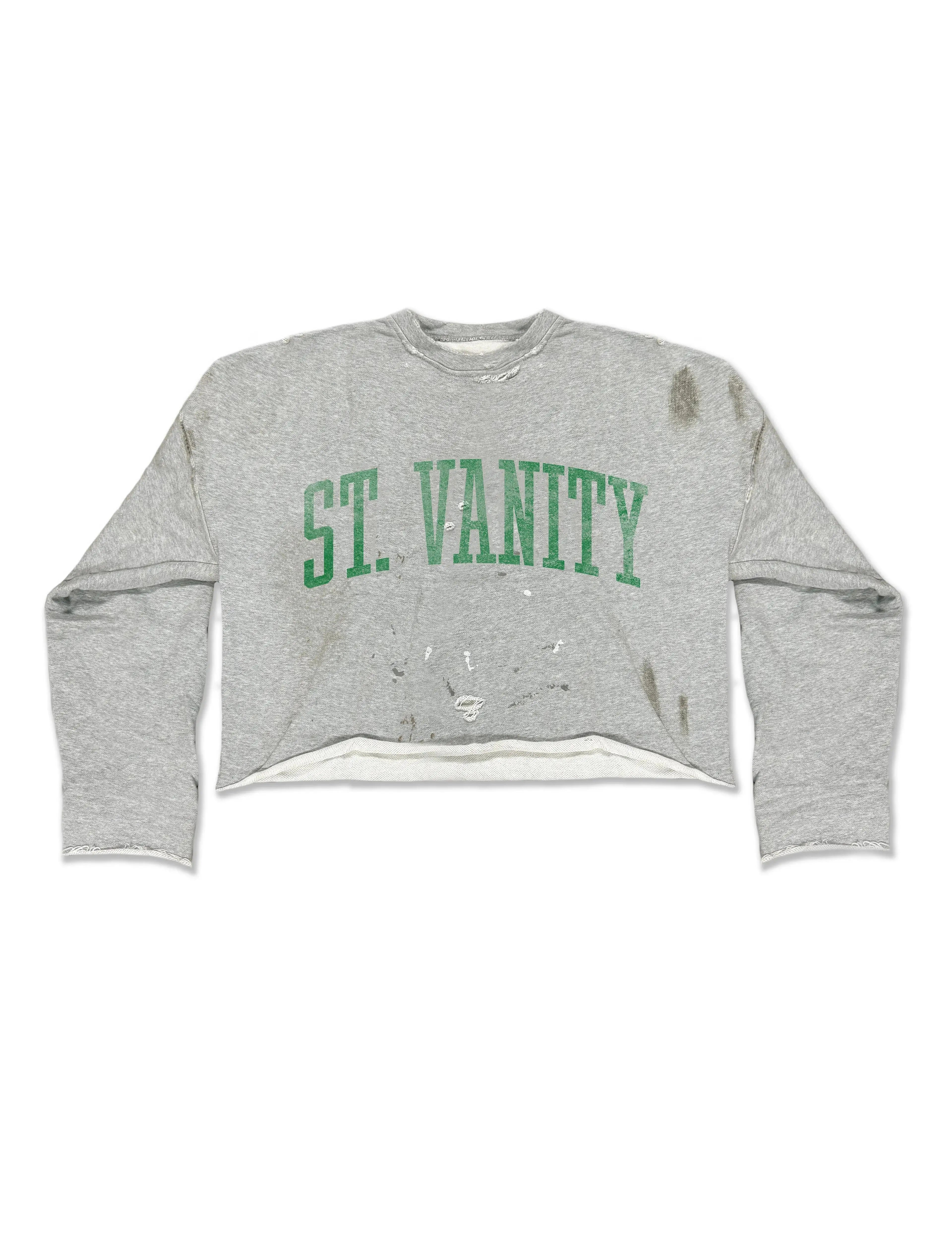 SAINT VANITY Bager Vintage Distressed Crewneck Sweatshirt - Green Lettering