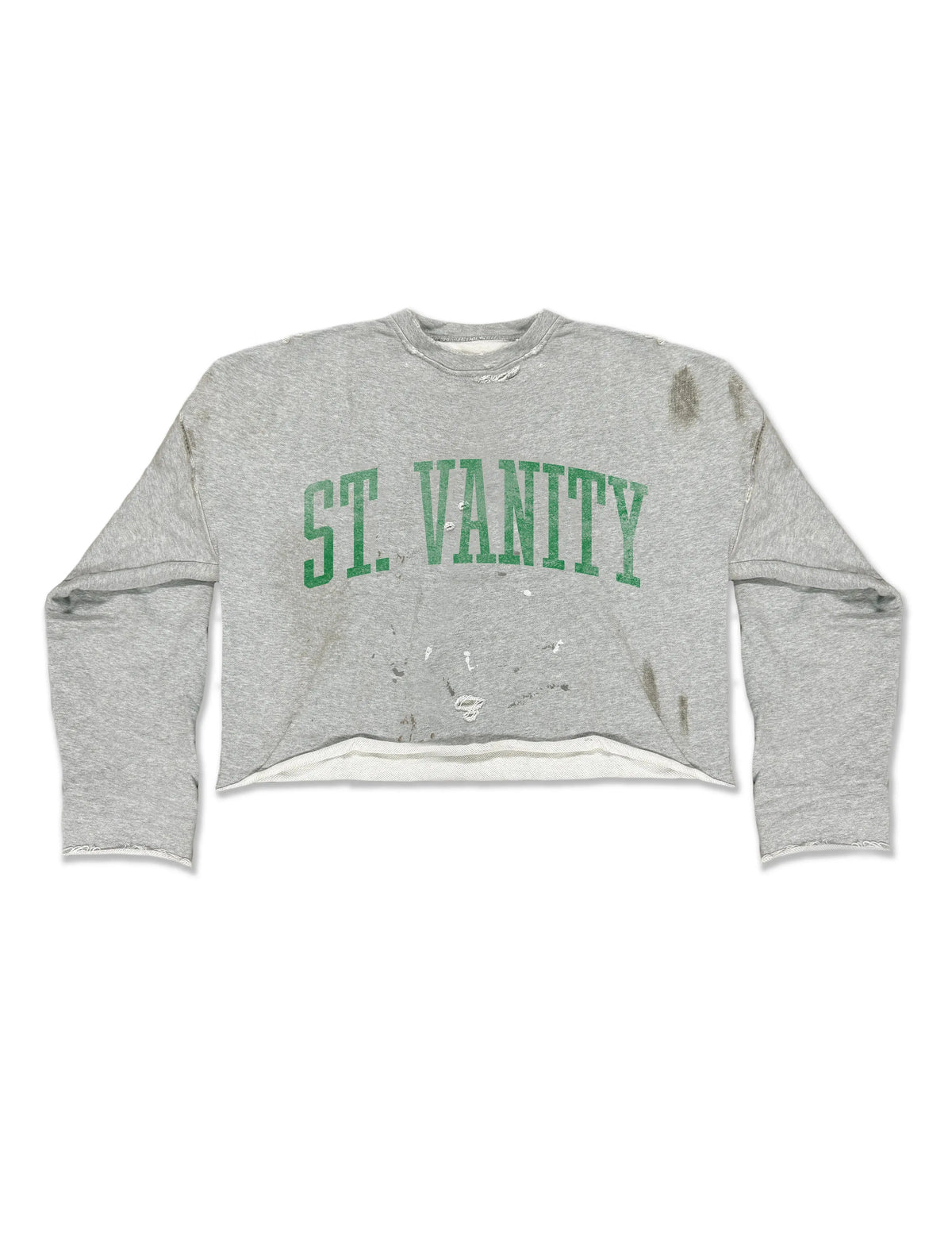 SAINT VANITY Bager Vintage Distressed Crewneck Sweatshirt - Green Lettering
