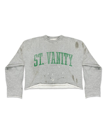 SAINT VANITY Bager Vintage Distressed Crewneck Sweatshirt - Green Lettering