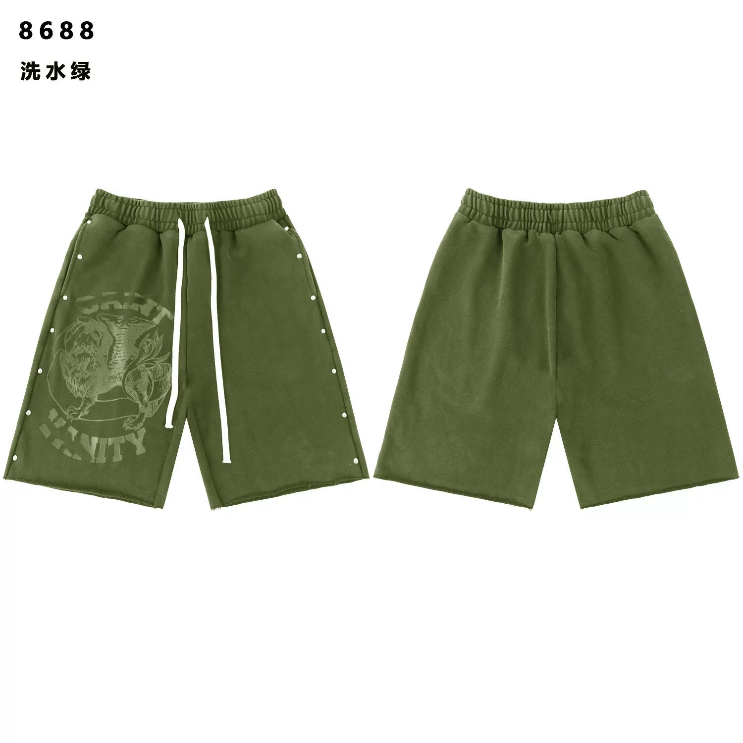 SAINT VANITY Vintage Rhinestone Shorts - Washed Green