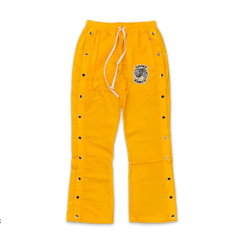 SAINT VANITY Embroidered Side‑Snap Yellow Nylon Pants