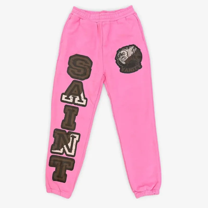 SAINT VANITY Pink Varsity Print Jogger Sweatpants